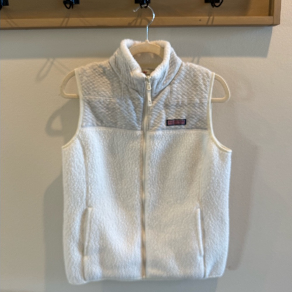 Vineyard Vines White Sherpa Fleece Grey Quilted Full Zip Women’s Vest- Size Smal